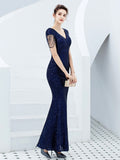 V-neck Sequins Evening Dress Women Elegant Beaded Long Evenning Party Dress Mermaid Formal Dresses
