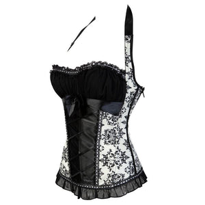 Women Sexy Floral Lace Halter Overbust Corset Zipper Side Waist Cincher Lace Up  Gothic Vintage Corset Bustier Lingerie Top