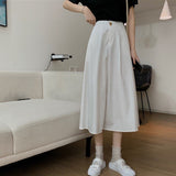 Women High Waist Casual Skirts Korean Style Streetwear Solid Color Loose Ladies A-line Long Skirt