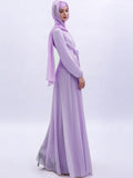 Belt Bow Chiffon Muslim Dress Abaya Dress Plus Size Arab Casual Dress Prom Gowns Robe De Soriee Full-Sleeve O-neck Dress
