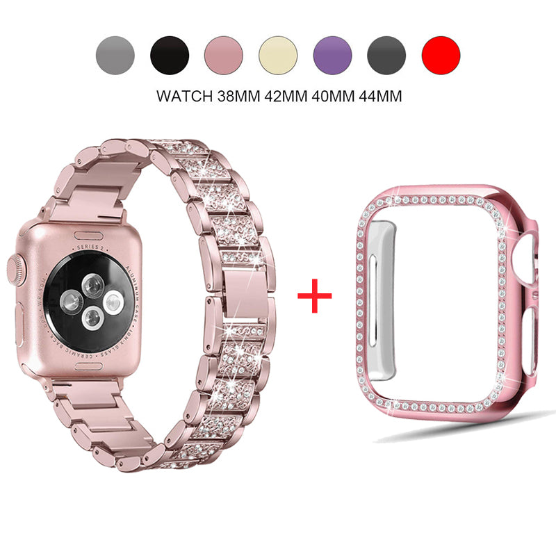 Diamond Band + case For Apple Watch 40mm 44mm 38mm 42mm iWatch series 5 4 3 2 1 bracelet apple watch stainless steel strap women