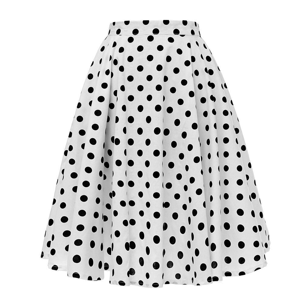 Autumn High Waist Skirt Cotton Womens Polka Dot Floral Print Vinatge Swing Pinup Rockabilly 50s Retro Vintage Party Skirts