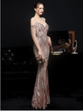 Women Gold Sequin Party Dress Strap Maxi Dress Sexy V Neck Beading Evening Dress