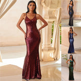 Backless Mermaid Shining Evening Dress Sequinde Formal Dress Sexy Sleeveless Suspenders Prom Gown V-neck Robe