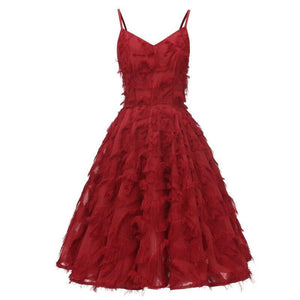 Vintage A-Line Fringe Flare Elegant Cami Swing Summer Spaghetti Strap Glamorous Christmas Party Dress