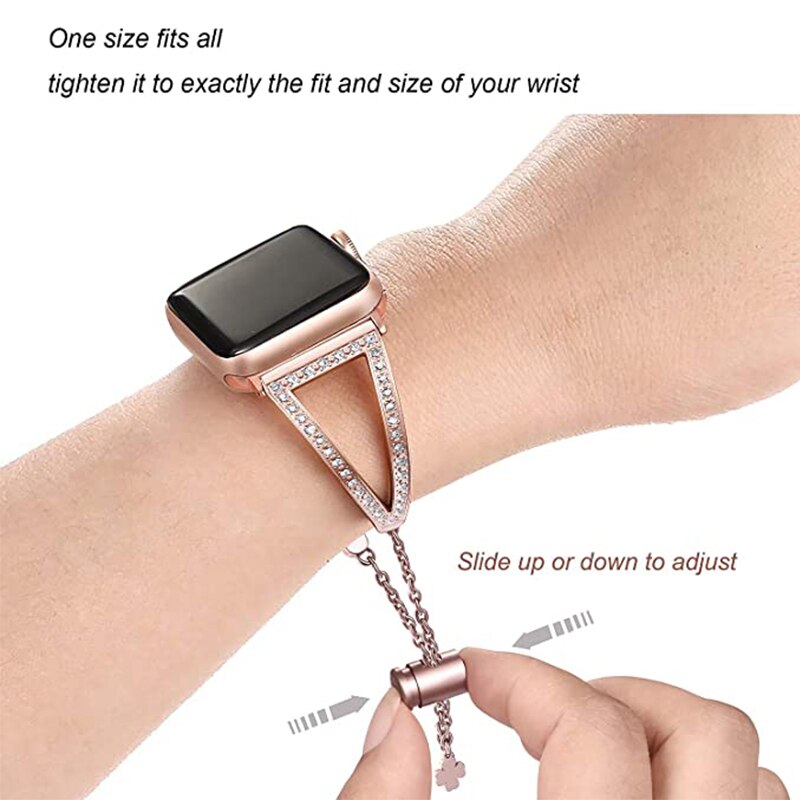 Diamond Stainless Steel Strap For Apple Watch Band 6 44/40mm 38/42mm iWatch Series Bands 6 SE 5 4 3 jewelry Womens Belt Bracelet