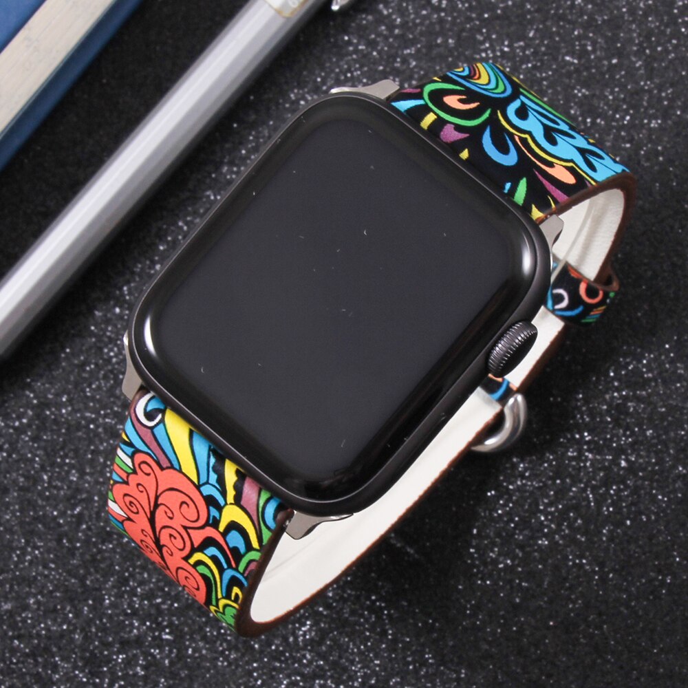 Band for apple watch 5 4/3/2/1 38MM 40MM Floral Paragraph Leather Replacement Strap for Apple iWatch Series 5 4/3/2/1 42 44MM