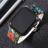 Band for apple watch 5 4/3/2/1 38MM 40MM Floral Paragraph Leather Replacement Strap for Apple iWatch Series 5 4/3/2/1 42 44MM