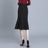 Women Solid Black High Waisted Summer Long New Elegant Ladies Office Skirts