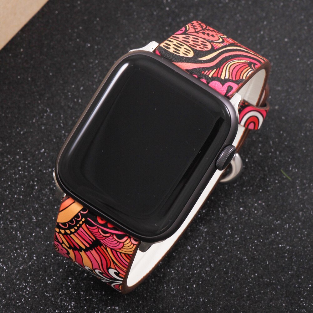 Band for apple watch 5 4/3/2/1 38MM 40MM Floral Paragraph Leather Replacement Strap for Apple iWatch Series 5 4/3/2/1 42 44MM