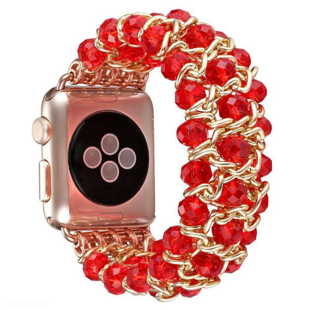 Handmade Pomegranate Shape Agate Beads Elastic Band for Apple Watch 5 40MM 44MM Watch Bracelet For iwatch Series 4/3/2 38mm 42mm
