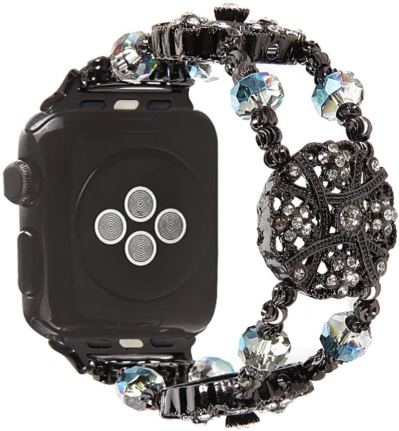 Luxury metal strap compatible Apple watch 44mm 42mm 40mm 38mm Elastic wristband for iwatch 6 5 4 3 2 1SE Hand-beaded metal strap