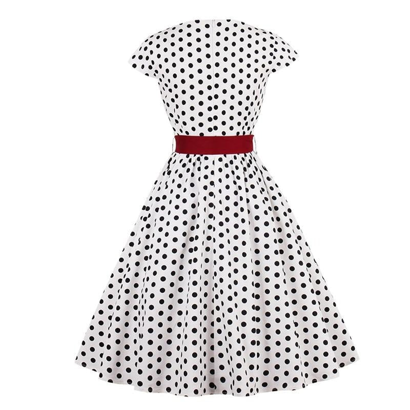 Green Retro Polka Dot 1950s Rockabilly Pleated Belted Cap Sleeve Summer Women High Waist Vintage Dress