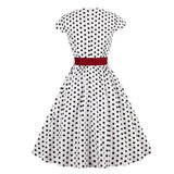Green Retro Polka Dot 1950s Rockabilly Pleated Belted Cap Sleeve Summer Women High Waist Vintage Dress