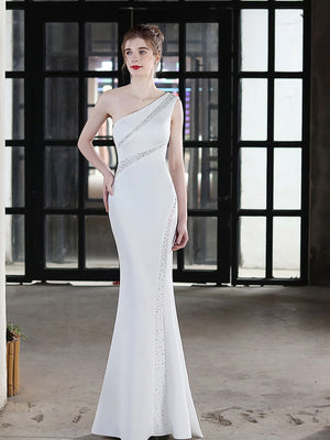 One Shoulder Mermaid Evening Dress Floor Length Robes Women Formal Vestidoes Sleevless Beading Robe De Soriee