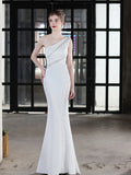 One Shoulder Mermaid Evening Dress Floor Length Robes Women Formal Vestidoes Sleevless Beading Robe De Soriee