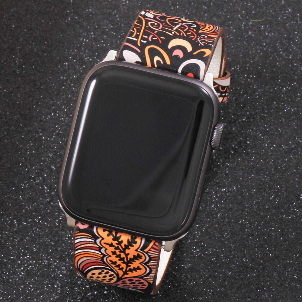 Band for apple watch 5 4/3/2/1 38MM 40MM Floral Paragraph Leather Replacement Strap for Apple iWatch Series 5 4/3/2/1 42 44MM