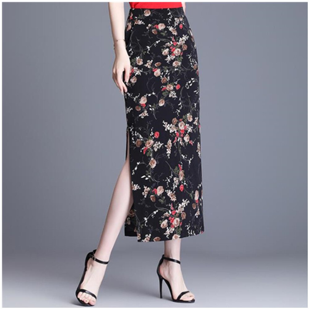 Women Floral Vintage Office Work Business Print Slim Hips-Wrapped Bodycon Pencil Skirt