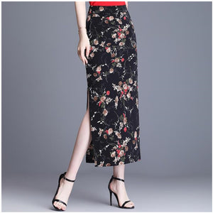 Women Floral Vintage Office Work Business Print Slim Hips-Wrapped Bodycon Pencil Skirt