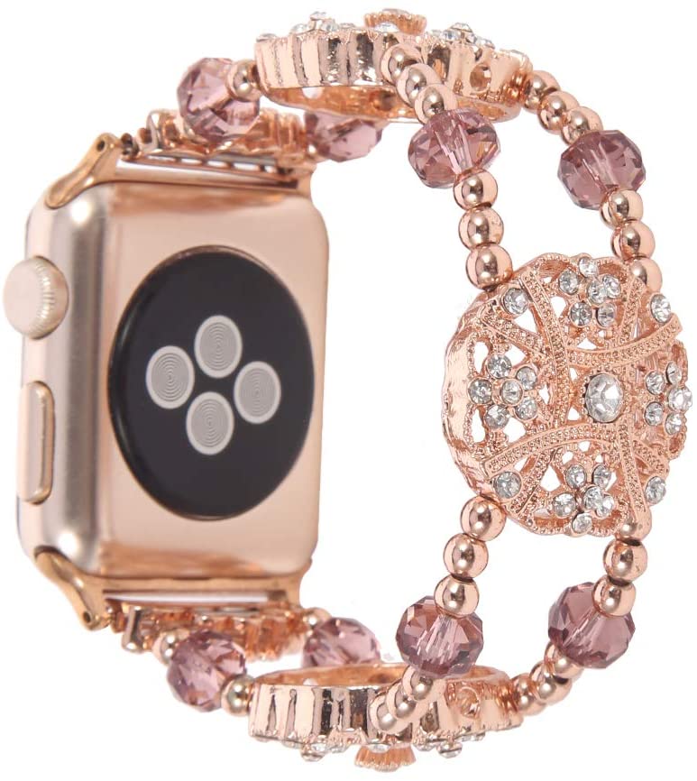 Metal elastic bracelet compatible Apple watch 44mm 42mm 40mm 38mm Replacement belt for iwatch 6 5 4 321SE Hand-beaded metal band