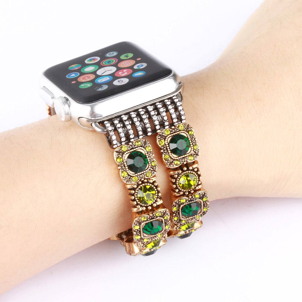 Elastic Beaded Watch Band for Apple iWatch Straps Series 5/4/3/2/1 Handmade Bracelet 38mm 42mm 40mm 44mm Band Woman Crystal Pink
