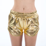 Women Skinny PU Leather Silver Leopard Shorts Summer Shiny Elastic Waist Metallic Booty Club Rave Festival HotPants Bottoms