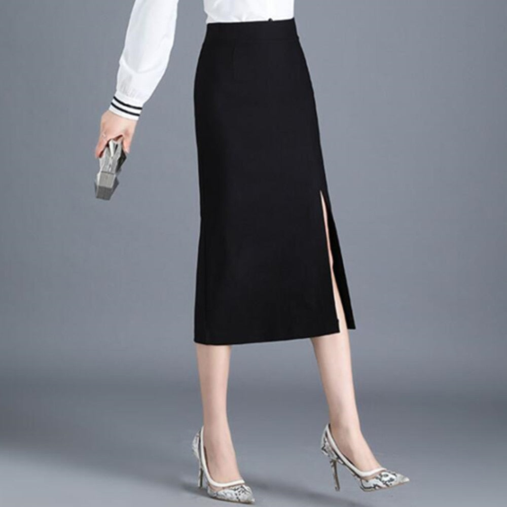 Women Office Spring Autumn Sexy Korean Black Pencil Skirts Ladies High Waist Elegant Long Skirt Party Club Skirt