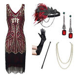 1920s Retro Sequin Tassel Dress Pin Bead Tassel Party Dinner Dress With Accessories