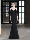 Bishop Sleeve Off The Shoulder V Neck Evening Dress Mermaid Backless Gowns Taffetal Elegant Party Robes Women Occation Vestidoes