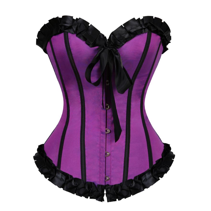 Women Sexy Satin Striped Lace Overbust Corset Showgirls Waist Cincher Body Shaper Slim Fashion Corset Bustier Plus Size