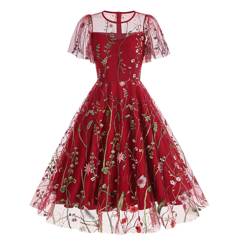 New 1950s Floral Patchwork Lace Dress