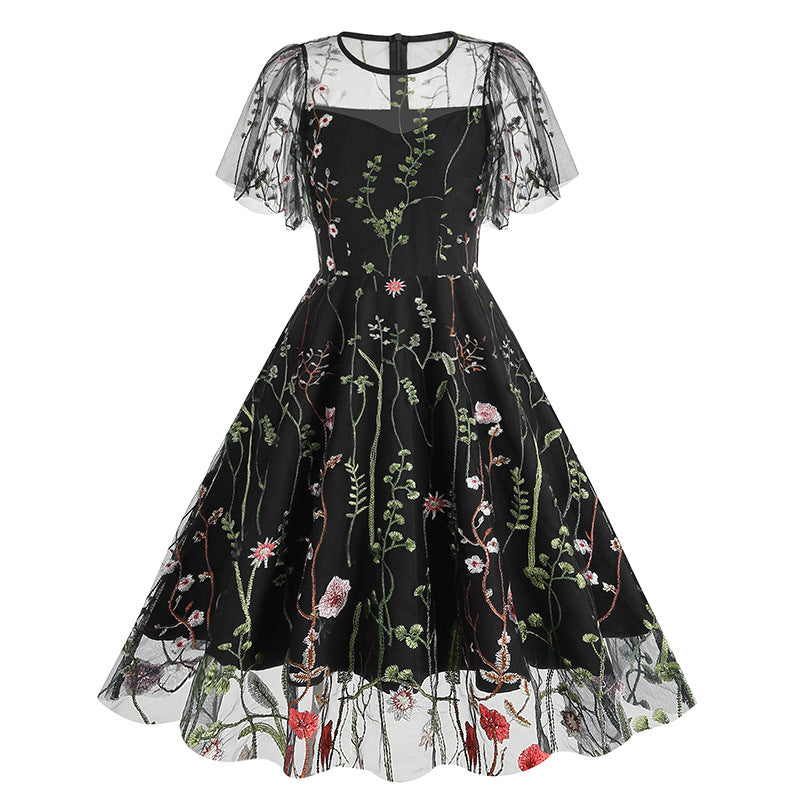 New 1950s Floral Patchwork Lace Dress