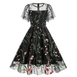 New 1950s Floral Patchwork Lace Dress
