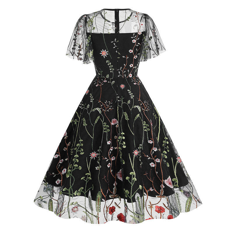 New 1950s Floral Patchwork Lace Dress