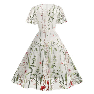 New 1950s Floral Patchwork Lace Dress