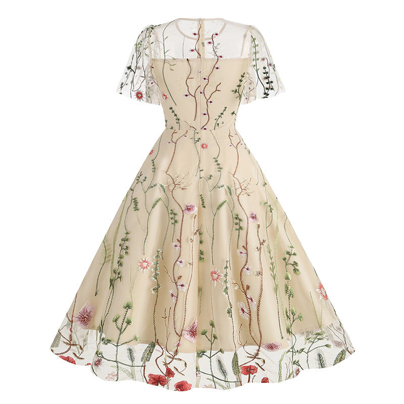 New 1950s Floral Patchwork Lace Dress