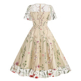 New 1950s Floral Patchwork Lace Dress