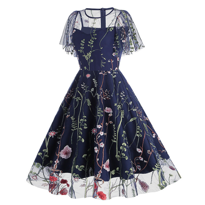 New 1950s Floral Patchwork Lace Dress