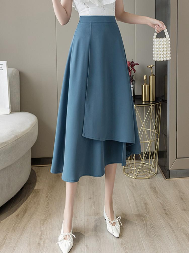 High Waist Long Women Spring Korean Style Solid Color All-match Ladies Elegant A-line Skirts