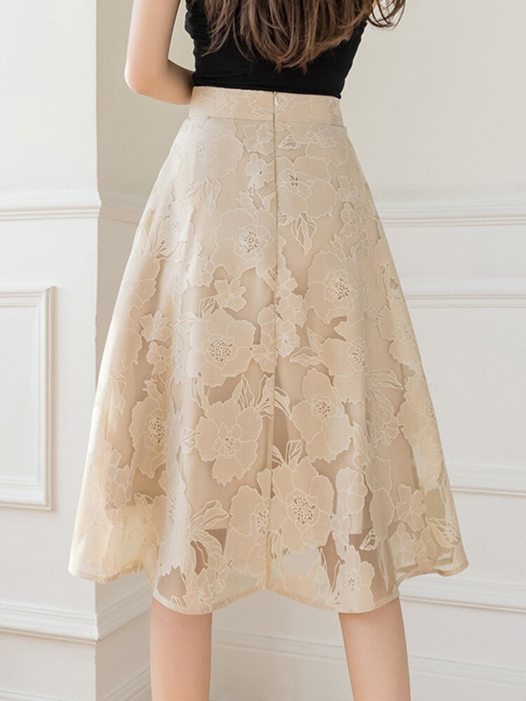 Ladies Elegant A-line Fashion Korean Style All-match High Waist Knee Length Women Party Long Skirt