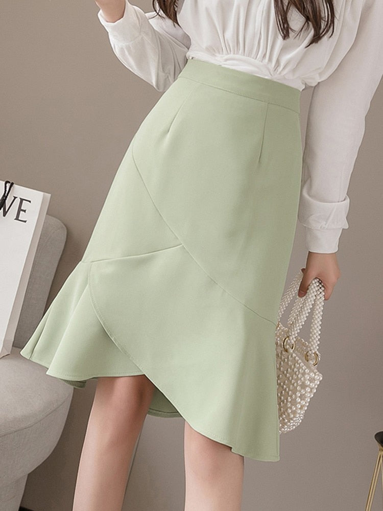 High Waist Mermaid Women Summer Korean Style All-match Knee-length Office Lady Elegant Skirt