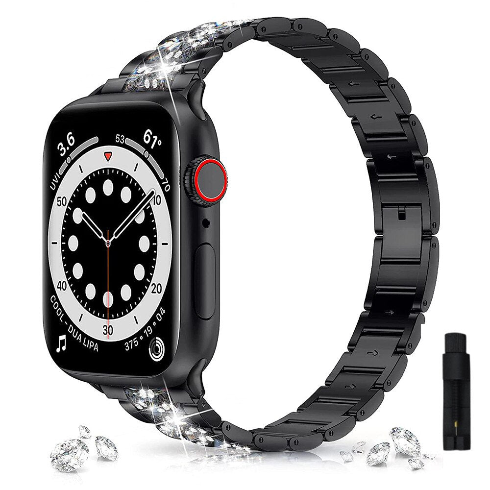 Diamond Strap for Apple Watch Band 7 6 41mm 45mm 38/42mm 40/44mm Women's Jewelry Metal Bracelet for iWatch Series 7 SE 5 3 Bands