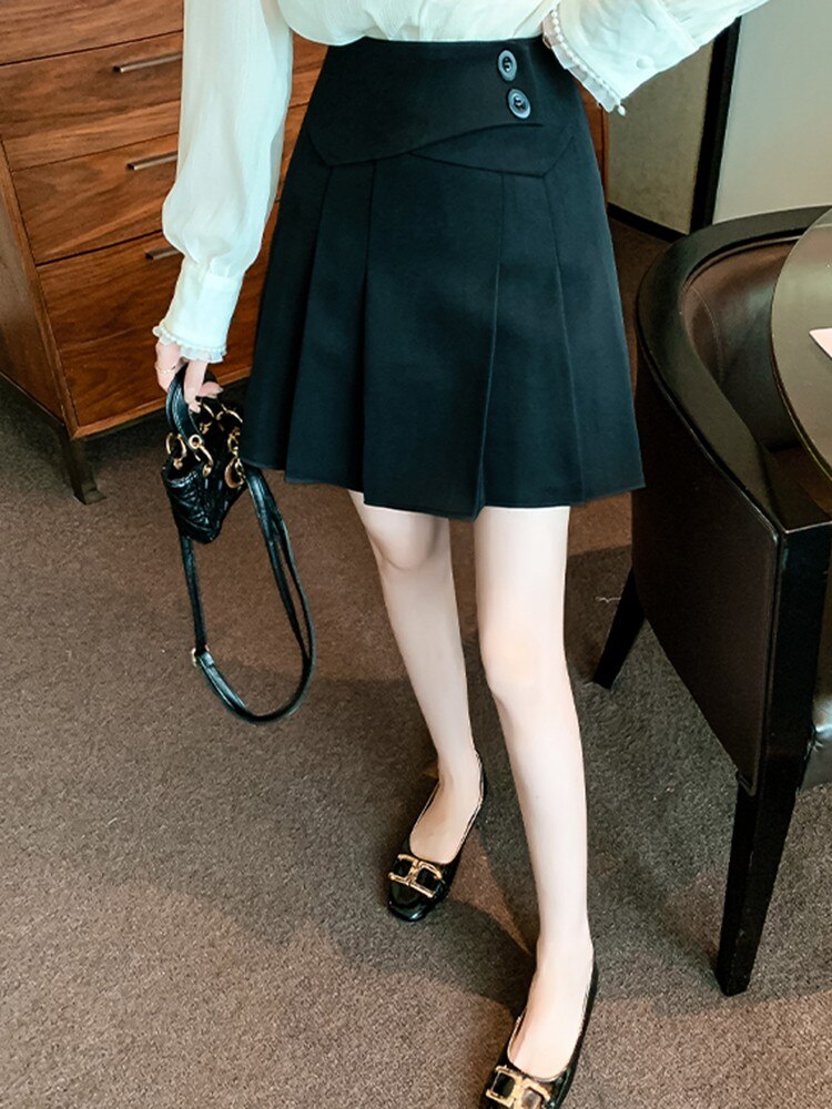 High Waist Women Fashion Korean Style Streetwear All-match Ladies Elegant A-line Short Skirt