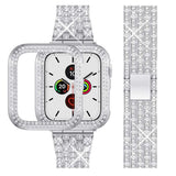 Womens Diamond Case + Strap for Apple Watch Band 7 6 41mm 45mm 38/42/40/44mm Metal Bracelet for iWatch Series SE 3 Jewelry Cover