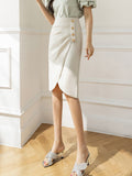 Office Lady Elegant Knee-length Korean Style Solid Color High Waist Women Pencil Skirt