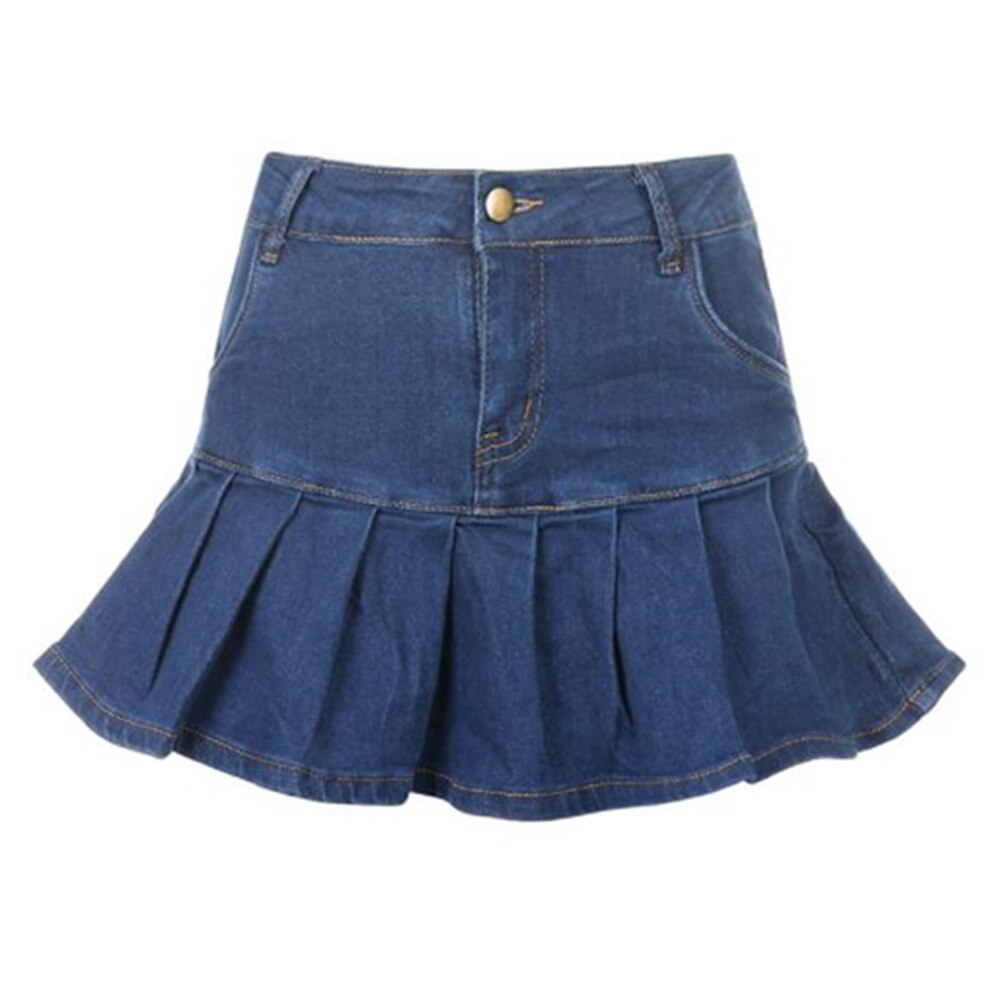 Gothic Denim Pleated Women Summer Harajuku Korean A Line Black Streetwear High Waist Jean Skirt