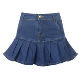 Gothic Denim Pleated Women Summer Harajuku Korean A Line Black Streetwear High Waist Jean Skirt