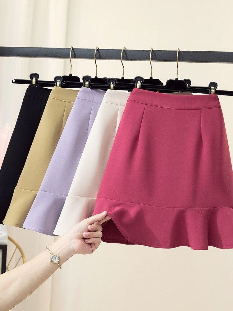High Street Elegant Women Fishtail Skirt Summer Korean Style High Waist Wrap Hip Mini Short Skirt