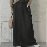 Denim Suspender Women High Waist A Line Pleated Casual Summer Long Jean Two Shoulder Strap Skirts