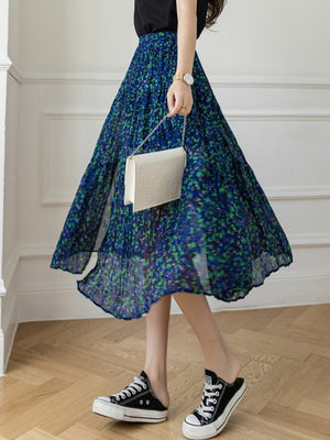 Women Casual Chiffon Summer Korean Style All-match Loose High Waist Ladies Elegant Pleated Skirt